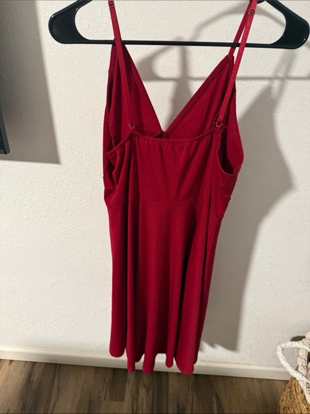 Red V-Neck Slip Dress - Women's Elegant Spaghetti Strap